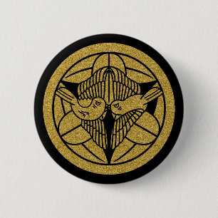 Badge Rond 5 Cm [Famille Crest] moineaux et feuilles de bambou