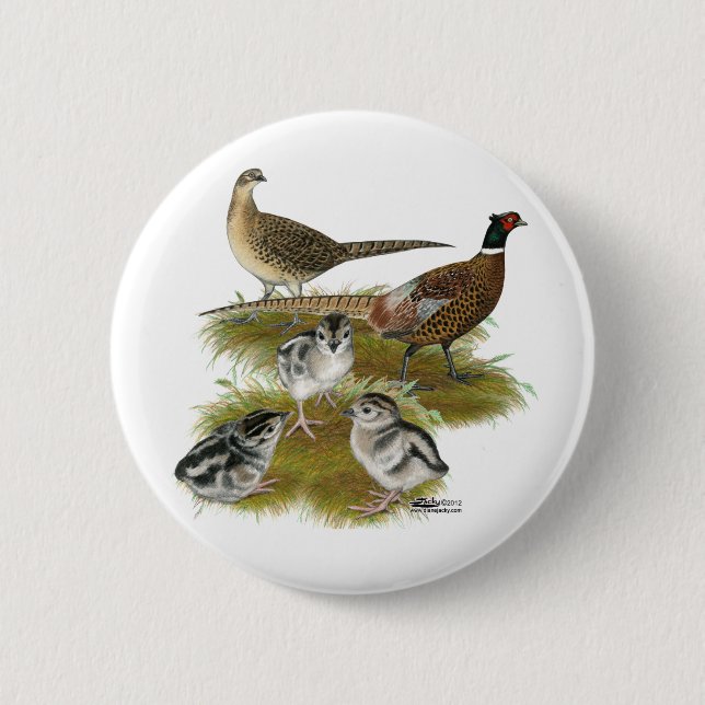 Badge Rond 5 Cm Famille de faisans à collier (Devant)
