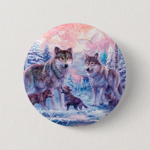 Badge Rond 5 Cm Famille De Loups Peignant