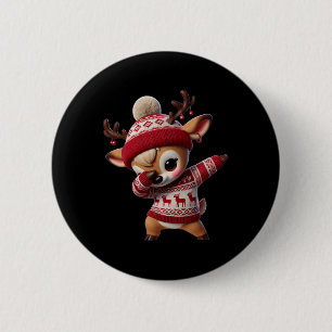 Badge Rond 5 Cm Famille Noël Dabbing Renne Xmas Cerf Enfants F