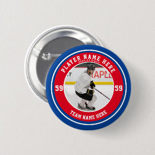 Badge Rond 5 Cm Famille personnalisée Blue Red Team Ice Hockey