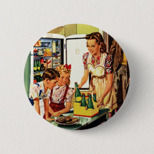 Badge Rond 5 Cm Famille vintage dans la cuisine Maman Papa Enfants