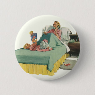 Badge Rond 5 Cm Famille vintage servant le petit-déjeuner à maman 