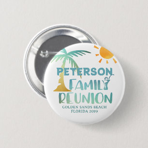 Badge Rond 5 Cm Family Reunion Palm Tree Beach Nom