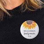 Badge Rond 5 Cm Family Reunion Souvenir<br><div class="desc">This family reunion button makes a lovely keepsake for your family get-together. It is decorated with a yellow watercolor sunflower. Easily customizable. Use the Customize Further option to change the text size, style, or color. Because we create our own artwork you won't find this exact image from other designers. Original...</div>