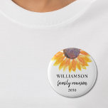 Badge Rond 5 Cm Family Reunion Souvenir<br><div class="desc">This family reunion button makes a lovely keepsake for your family get-together. It is decorated with a yellow watercolor sunflower. Easily customizable. Use the Customize Further option to change the text size, style, or color. Because we create our own artwork you won't find this exact image from other designers. Original...</div>