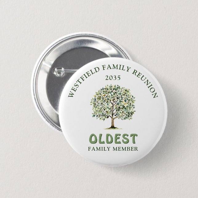 Badge Rond 5 Cm Family Reunion Woodland Tree Older Member Award (Devant & derrière)