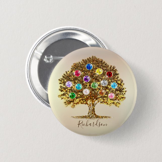 Badge Rond 5 Cm Family Tree Birthstone personalized together gift (Devant & derrière)