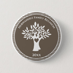 Badge Rond 5 Cm Family Tree Love Heart Family Reunion Brown
