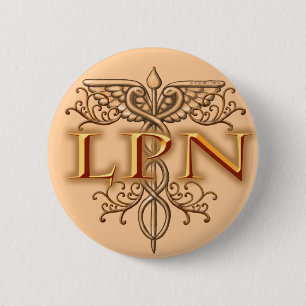 Badge Rond 5 Cm Fancy Cuivre LPN Infirmière Caduceus pin