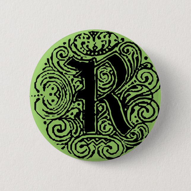 Badge Rond 5 Cm Fancy Monogram "R" Monarchia Pin-Back (Devant)