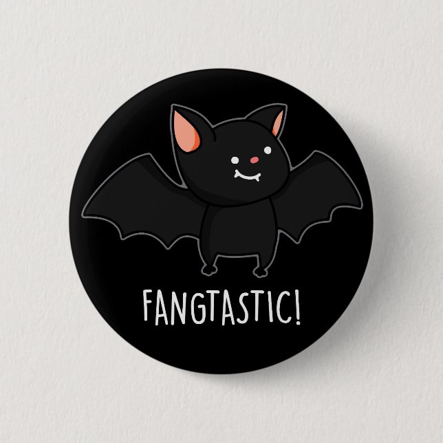 Badge Rond 5 Cm Fangtastique Pun Halloween drôle Fond sombre (Devant)