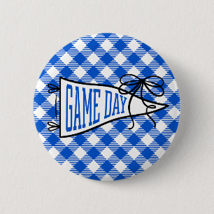 Badge Rond 5 Cm Fanion de jour de match Royal Blue Gingham