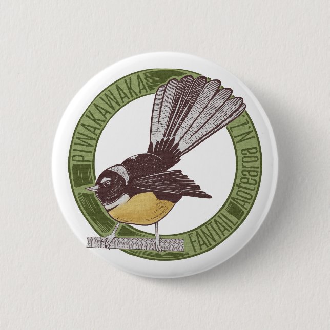 Badge Rond 5 Cm Fantail New Zealand Bird (Devant)