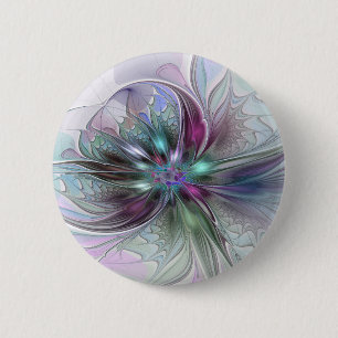 Badge Rond 5 Cm Fantaisie Abstraite Moderne Fleur Fractale Colorée