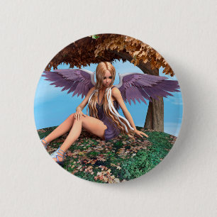 Badge Rond 5 Cm Fantaisie artistique d'ange automnal en forêt
