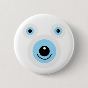 Badge Rond 5 Cm Fantaisie face d'ours blanc