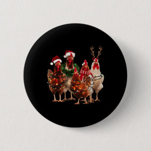 Badge Rond 5 Cm Fantaisie poulets de Noël Lumières ferme animal mi
