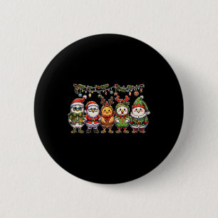 Badge Rond 5 Cm Fantaisie poulets de Noël Lumières ferme animal mi