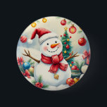 Badge Rond 5 Cm Fantaisie Saison Coloré Snowman Noël<br><div class="desc">Joyeux Noël</div>