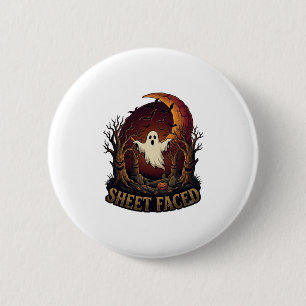 Badge Rond 5 Cm Fantôme à visage en feuille Halloween Arbres effra