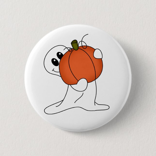 Badge Rond 5 Cm Fantôme avec Citrouille orange (Devant)