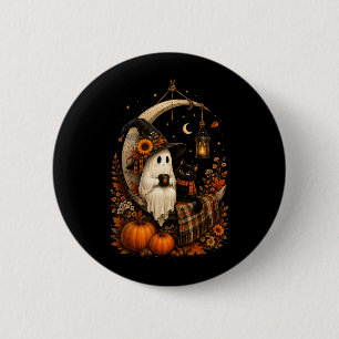 Badge Rond 5 Cm Fantôme de Halloween vintage tenant un chat noir g