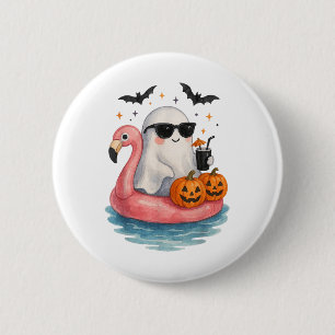 Badge Rond 5 Cm Fantôme d'été aquarelle fantôme mignon avec flaman