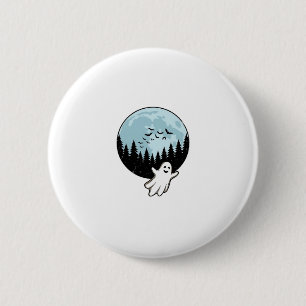 Badge Rond 5 Cm Fantôme d'Halloween Forêt Sombre Lune Vintage_1