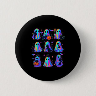 Badge Rond 5 Cm Fantôme Floral Couleur Tenant Un Chat Noir Lazy So