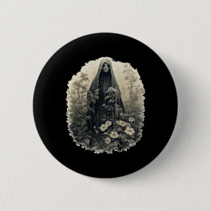 Badge Rond 5 Cm Fantôme Gothique Dans La Forêt Fantôme Floral Vint