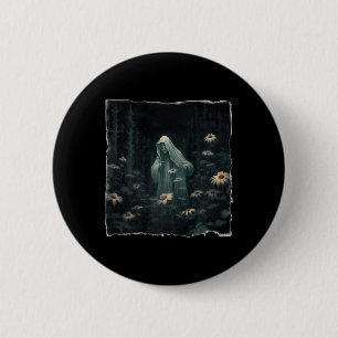 Badge Rond 5 Cm Fantôme Gothique Dans La Forêt Fantôme Floral Vint