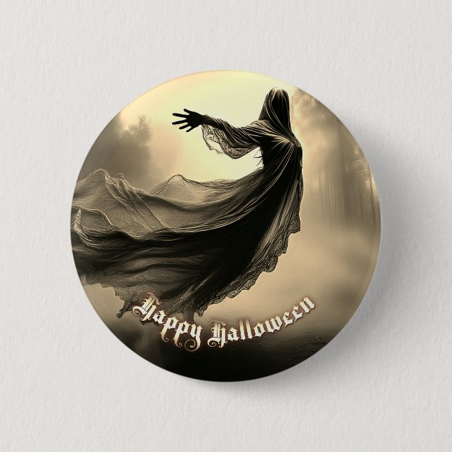 Badge Rond 5 Cm Fantôme noir féminin dans Hellscape - Halloween (Devant)
