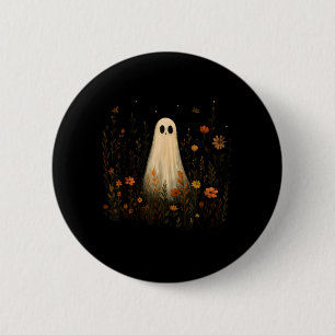 Badge Rond 5 Cm Fantôme sur un pré fleuri Halloween automne design