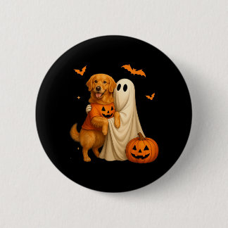 Badge Rond 5 Cm Fantôme tenant un chien doré Halloween - Drôle dor
