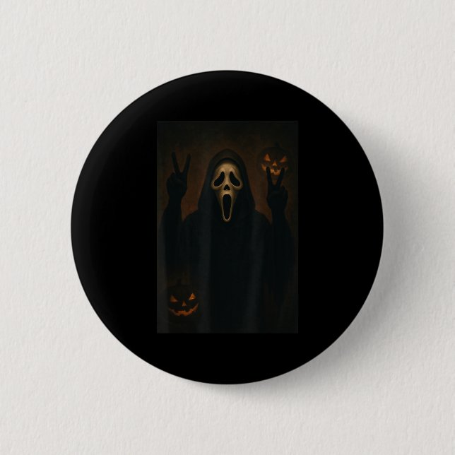 Badge Rond 5 Cm Fantôme Visage Effrayant Avec Mains Coeurs Hallowe (Devant)