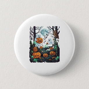 Badge Rond 5 Cm Fantômes d'Halloween Citrouilles effrayantes Hibou