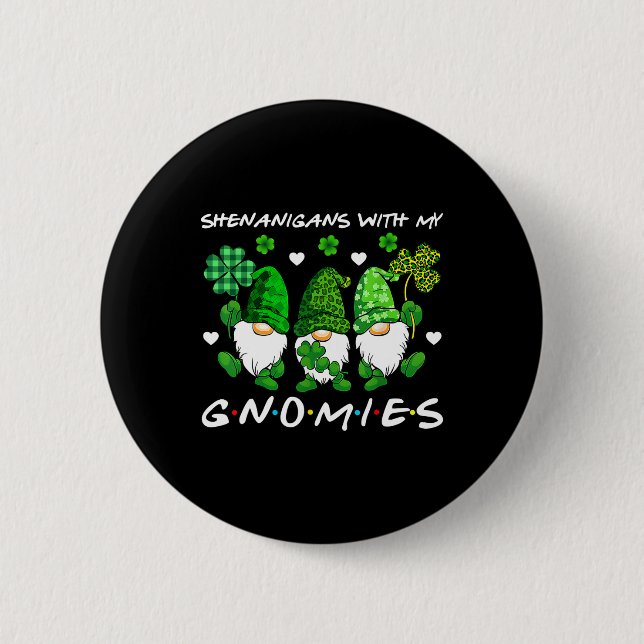 Badge Rond 5 Cm Farces avec mes gnomes St Patrick Gnome  (Devant)