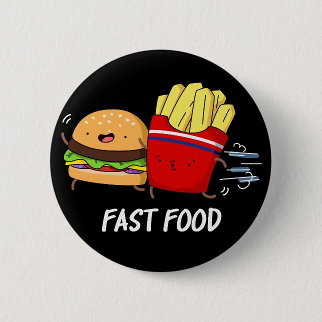 Badge Rond 5 Cm Fast Food Funny Burger Et Fries Pun Dark BG (Devant)