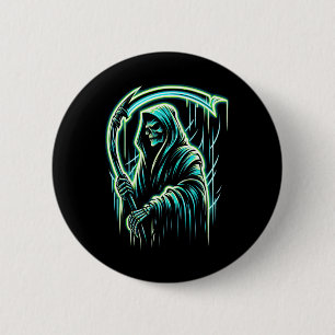 Badge Rond 5 Cm Faucheuse squelette crâne cool Halloween métal lou