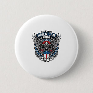 Badge Rond 5 Cm Faucon de bataille patriotique Aigle et faucon pat