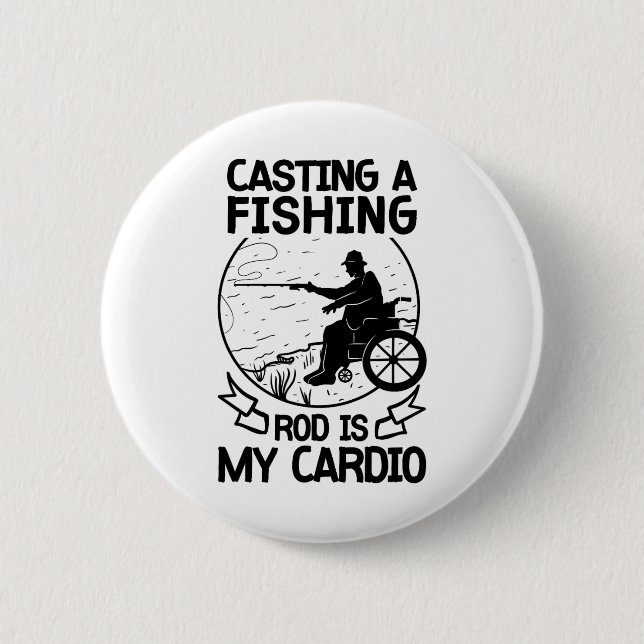 Badge Rond 5 Cm Fauteuil Roulant Pêcheur Bateau Handicap Poche (Devant)