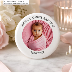 Badge Rond 5 Cm Faveur de baptême de fille avec photo spéciale