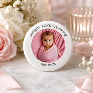 Badge Rond 5 Cm Faveur de baptême de fille avec photo spéciale
