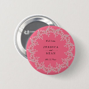 Badge Rond 5 Cm Faveur de mariage chic fleurs roses et perles