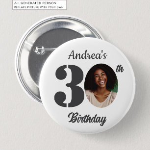 Badge Rond 5 Cm Faveur de photo de fête d'anniversaire 30 ans gras