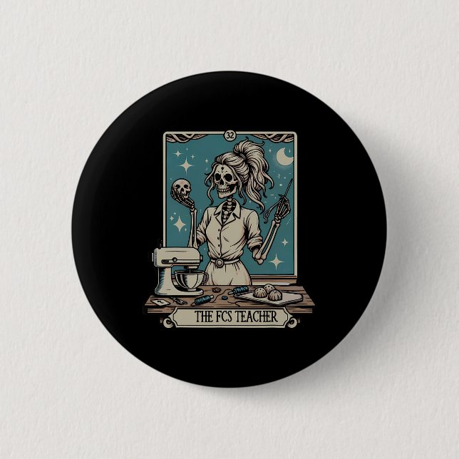 Badge Rond 5 Cm Fcs Enseignant Skeleton Halloween Famille Et Conso (Devant)