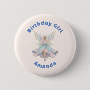 Badge Rond 5 Cm Fée Ange Magique Couleurs Pastel Fille d'Anniversa