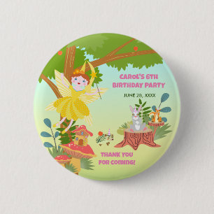 Badge Rond 5 Cm Fée de jardin avec ses amis animaux fête d'anniver