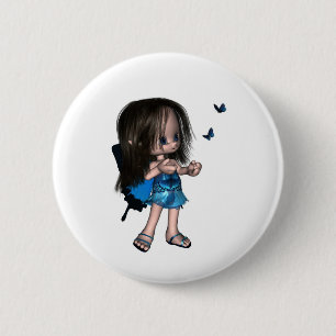 Badge Rond 5 Cm Fée de Papillon Toon - Bleu